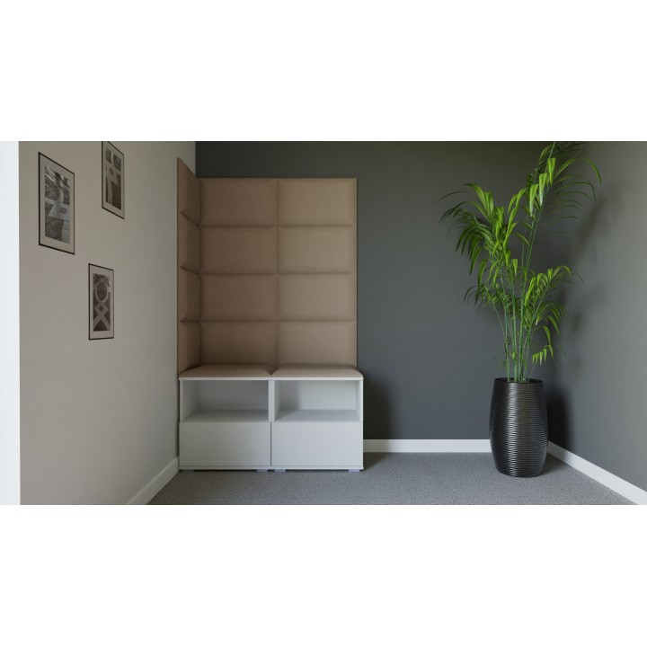 Garderoba do przedpokoju z szafą i panelami tapicerowanymi Lena 5 biała T-04 beżowa