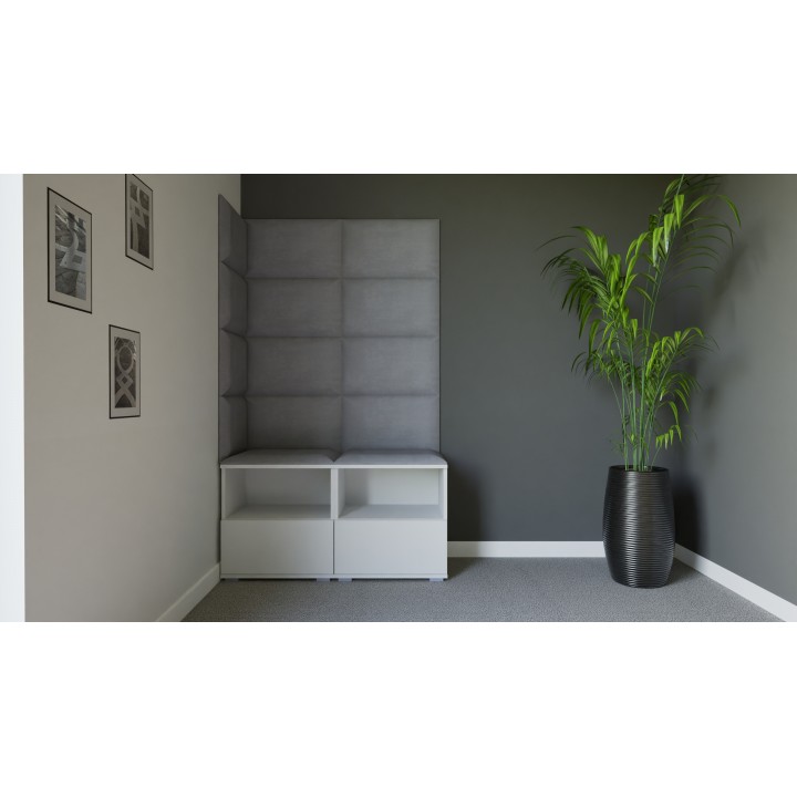 Garderoba do przedpokoju z szafą i panelami tapicerowanymi Lena 5 biała T-32 jasnoszara