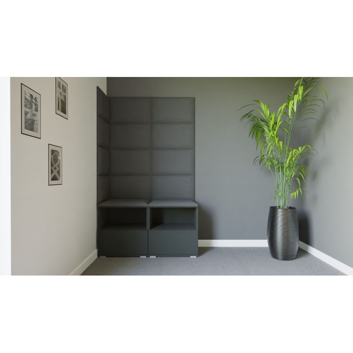 Garderoba do przedpokoju z szafą i panelami tapicerowanymi Lena 5 grafitowa T-15 szara