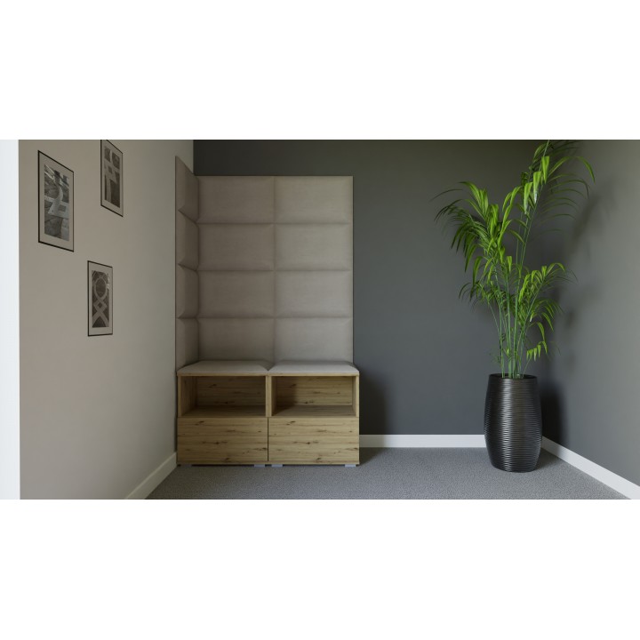 Garderoba do przedpokoju z szafą i panelami tapicerowanymi Lena 5 dąb artisan T-01 jasnobeżowa