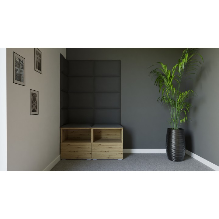 Garderoba do przedpokoju z szafą i panelami tapicerowanymi Lena 5 dąb artisan T-15 szara