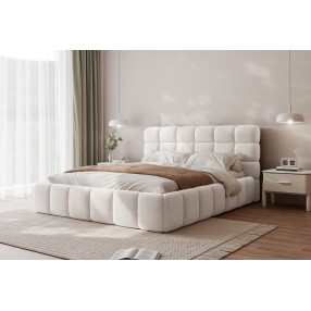 Łóżko tapicerowane z pojemnikiem Bubble 160x200 boucle śmietankowe