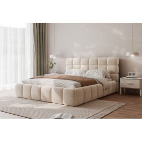 Łóżko tapicerowane z pojemnikiem Bubble 160x200 boucle beżowe
