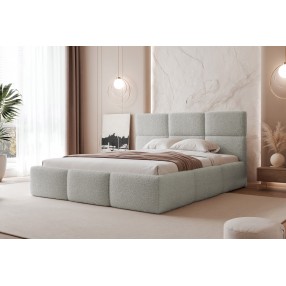 Łóżko tapicerowane z pojemnikiem Silva 160x200 boucle jasnoszare