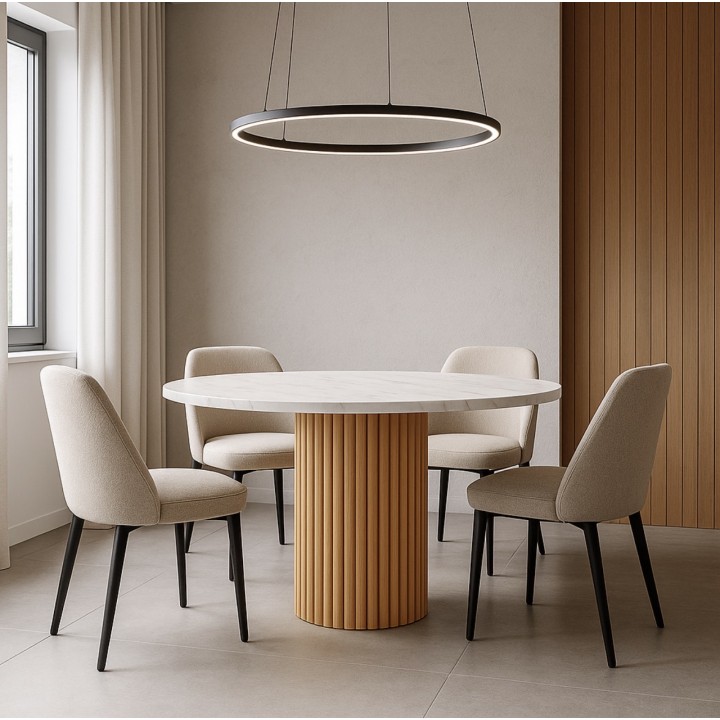 Okrągły stół nierozkładany Nesta 75 marmur bianco złote nogi