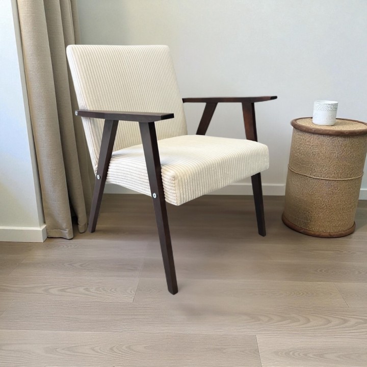 Sztruksowy fotel wypoczynkowy Retro PRL beżowy orzech