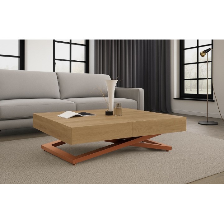 Ławostół rozkładany i podnoszony z regulacją wysokości Sanna hikora naturalna miedziane nogi