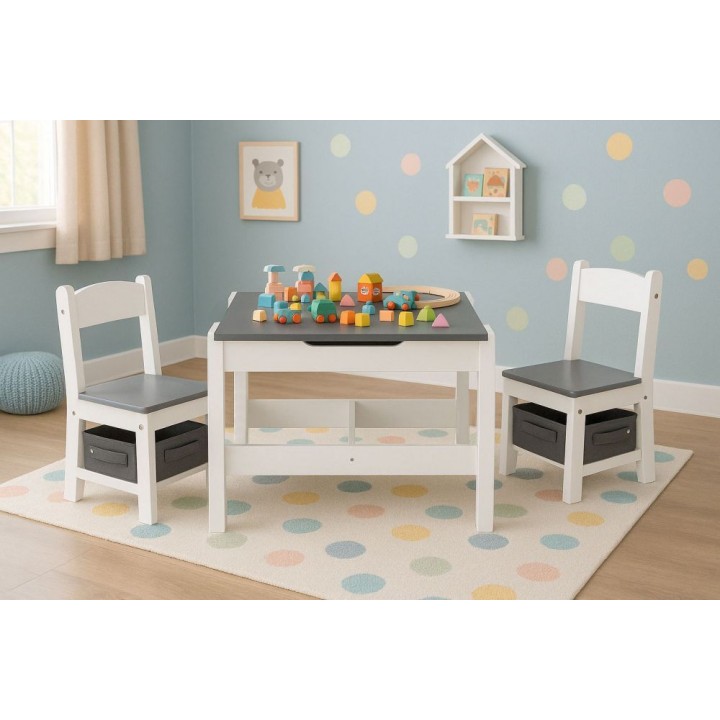 Zestaw mebli dla dzieci Ecotoys stolik z tablicą kredową + 2 krzesła białe
