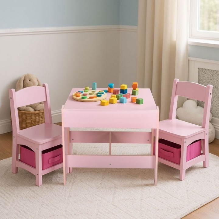 Zestaw mebli dla dzieci Ecotoys stolik z tablicą kredową + 2 krzesła różowe