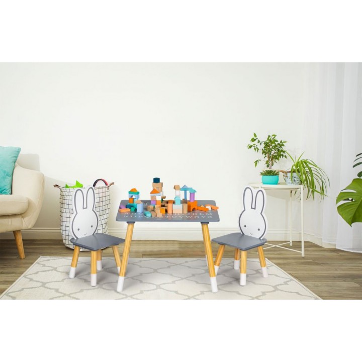 Zestaw mebli dla dzieci Ecotoys kwadratowy stolik + 2 krzesła króliczki