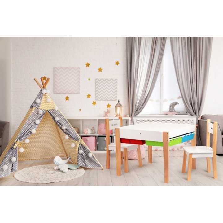 Zestaw mebli dla dzieci Ecotoys kwadratowy stolik z przegrodami + 2 krzesła