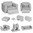 Fotel modułowy składany dla dzieci DIY 8 szary