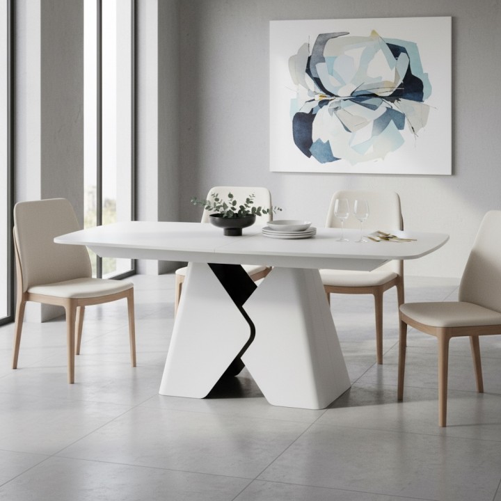 Prostokątny stół rozkładany Prisma 180 biała podstawa