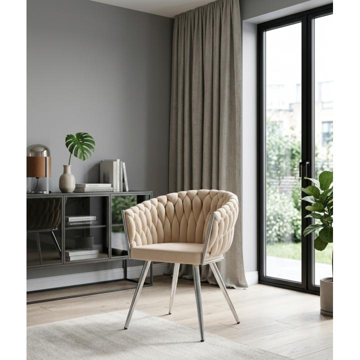 Krzesło tapicerowane Rosa Chrom beżowe