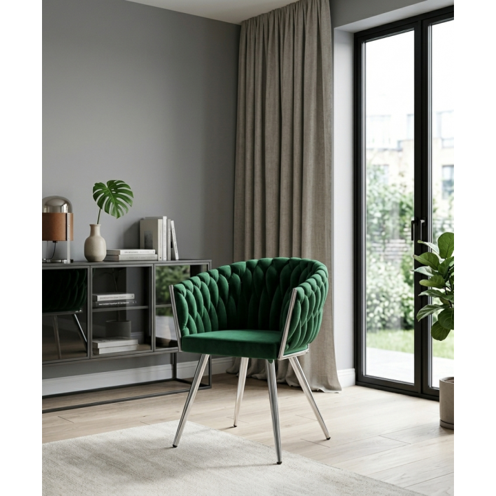 Krzesło tapicerowane Rosa Chrom butelkowa zieleń