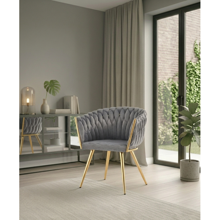 Krzesło tapicerowane Rosa-B szare złote nogi