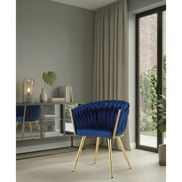 Krzesło tapicerowane Rosa-B granatowe złote nogi