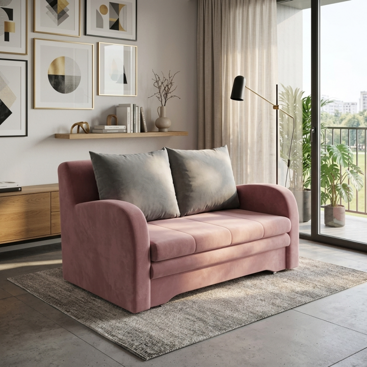 Rozkładana sofa z funkcją spania Jimena dwuosobowa różowa