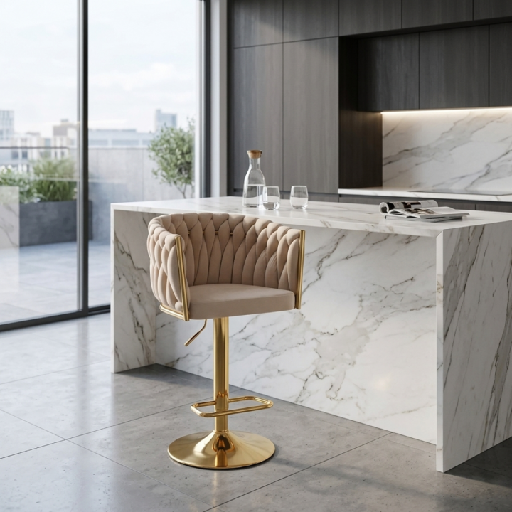 Obrotowy hoker tapicerowany z regulacją wysokości Rosa-B beżowy