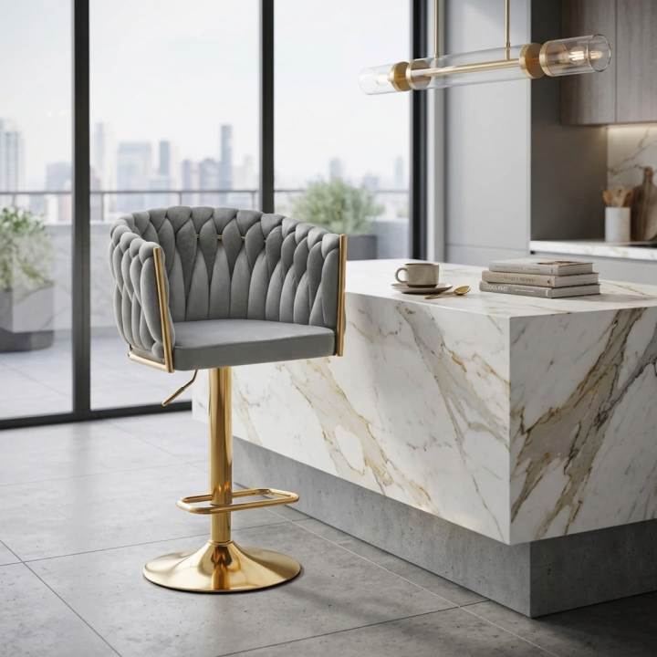 Obrotowy hoker tapicerowany z regulacją wysokości Rosa-B szare