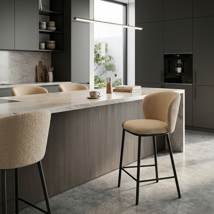 Hoker tapicerowany Bari boucle ciemnobeżowy