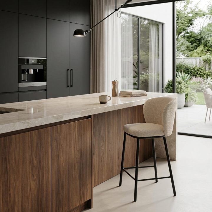 Hoker tapicerowany Bari boucle jasnobeżowe