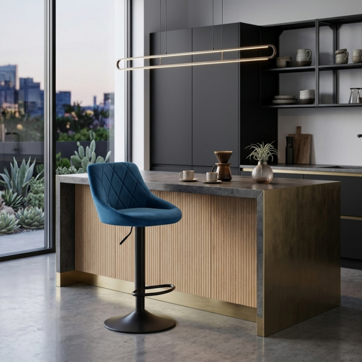 Hoker tapicerowany obrotowy z regulacją wysokości Nemo granatowy