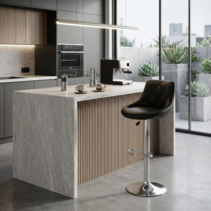 Hoker tapicerowany obrotowy z regulacją wysokości Bremo ekoskóra czarna