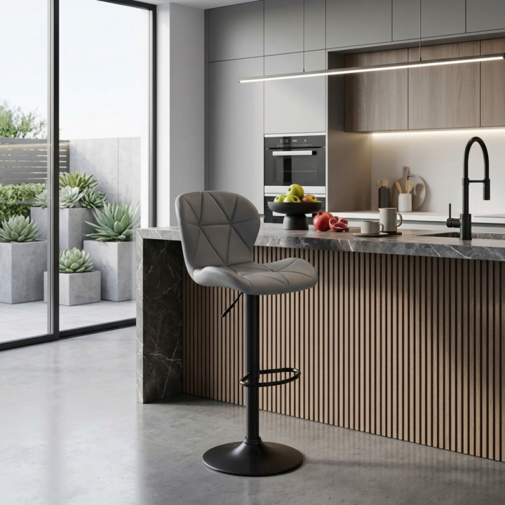 Hoker tapicerowany obrotowy z regulacją wysokości Vero ekoskóra szara