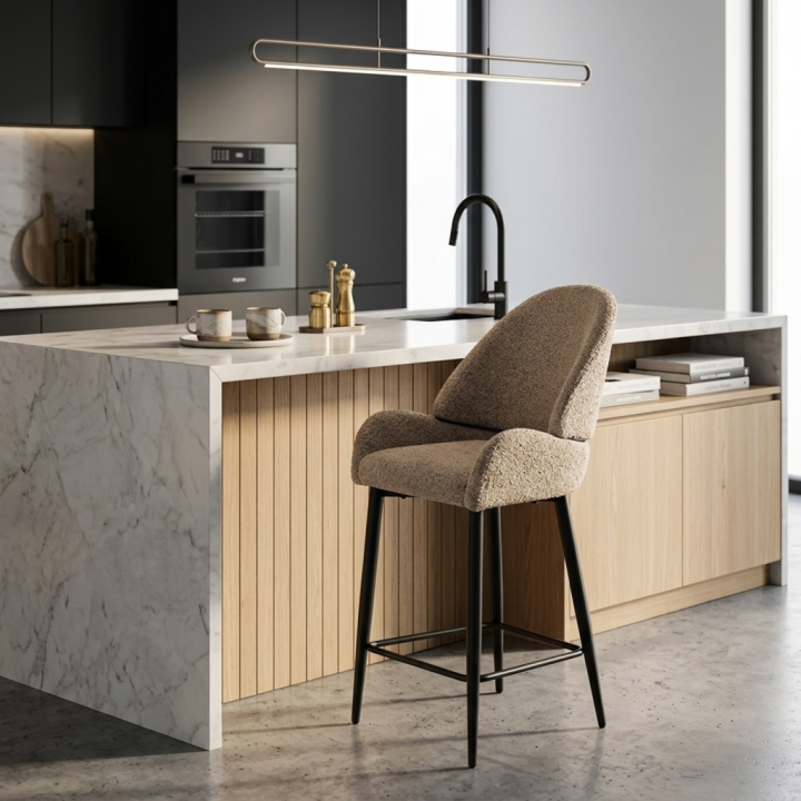 Hoker tapicerowany Bergamo boucle ciemnobeżowe