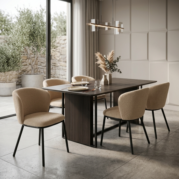 Krzesło tapicerowane Bari boucle ciemnobeżowe