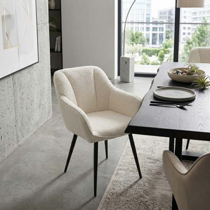 Krzesło tapicerowane Lago boucle jasnobeżowe