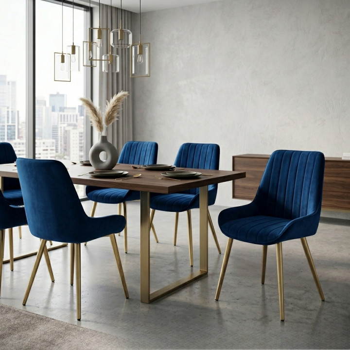 Krzesło tapicerowane Luca granatowe złote nogi