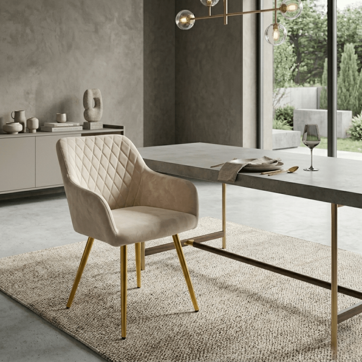 Krzesło tapicerowane Todi beżowe złote nogi