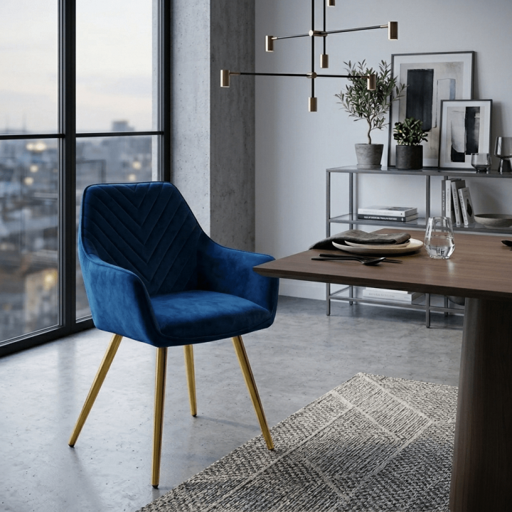 Krzesło tapicerowane Vasto granatowe złote nogi