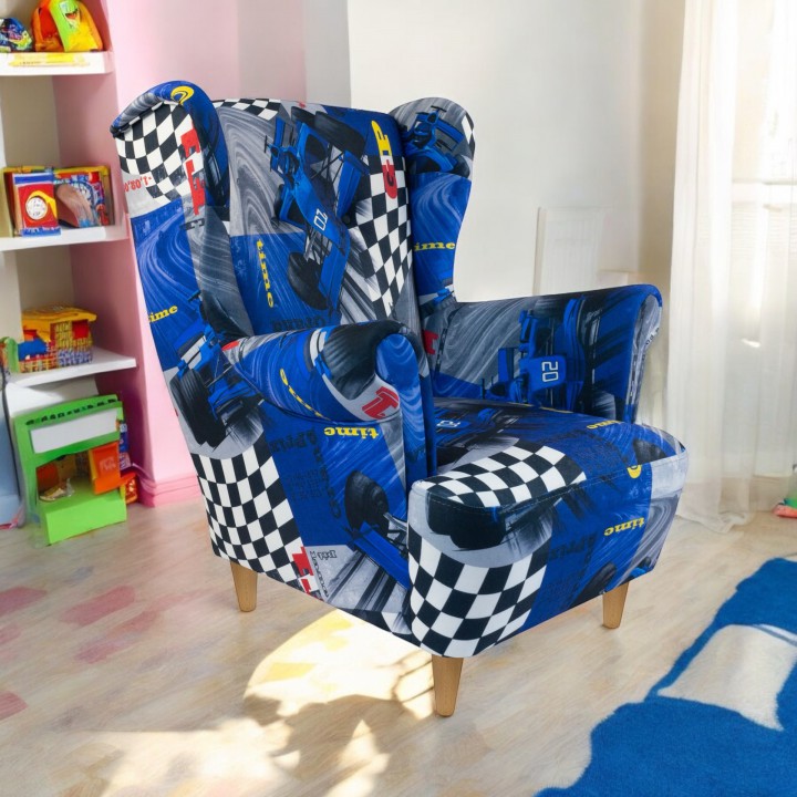 Fotel uszak dziecięcy mini wzorzysty dla chłopca