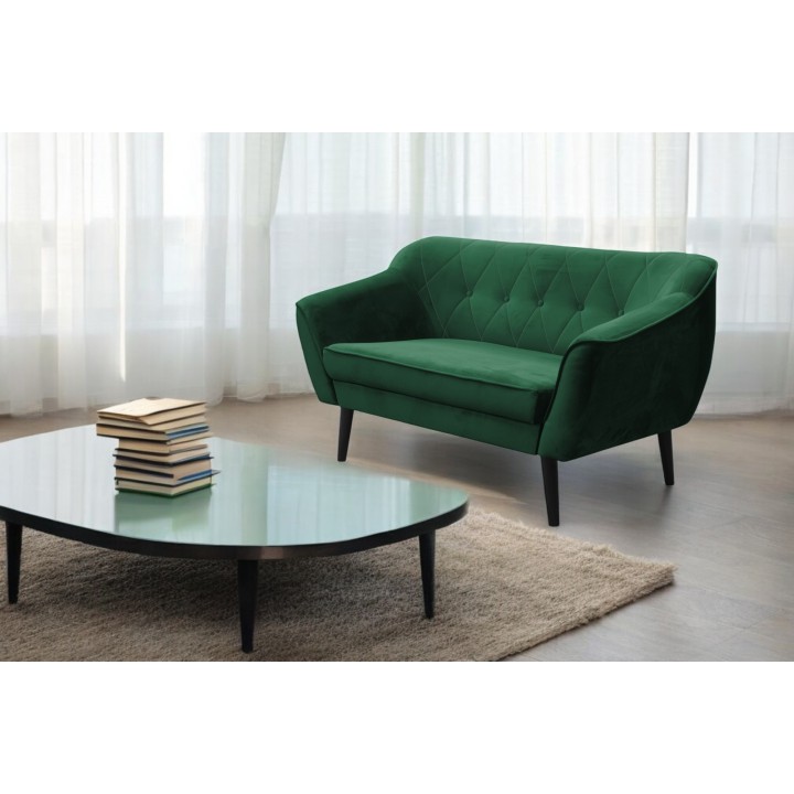 Sofa Maya 2 osobowa w stylu skandynawskim butelkowa zieleń